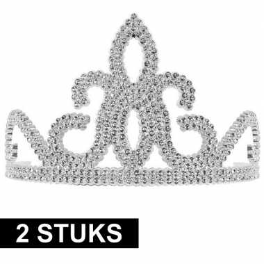 2x prinsessen tiara zilver voor dames