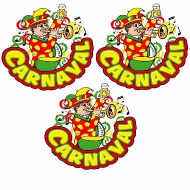 3x carnaval raamsticker muzikant met trompet 35 x 40 cm