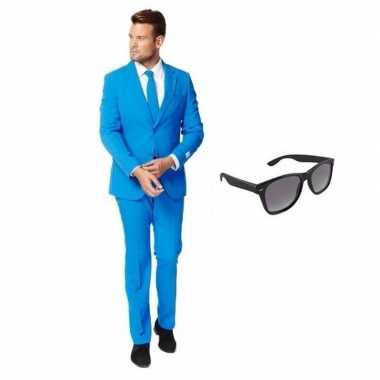 Blauw heren kostuum maat 50 (l) met gratis zonnebril