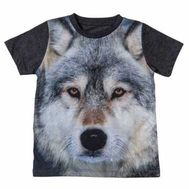 Donkergrijs t shirt met wolf voor kinderen