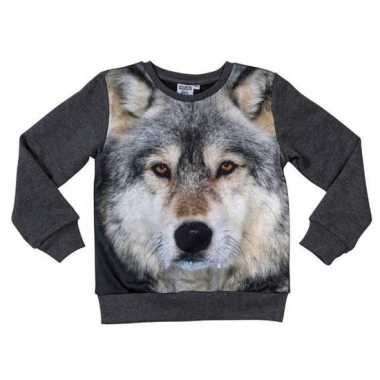 Donkergrijze sweater met wolf voor kinderen