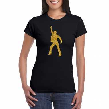 Gouden disco t shirt / kleding zwart voor dames