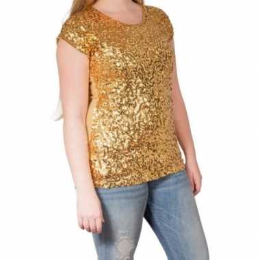 Gouden glitter pailletten disco shirt dames l/xl