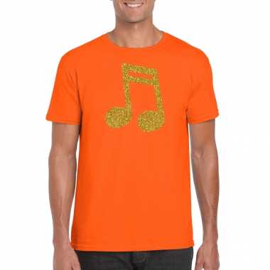 Gouden muziek noot / muziek feest t shirt / kleding oranje heren
