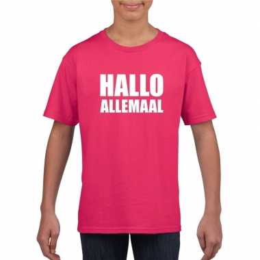 Hallo allemaal tekst roze t shirt voor kinderen