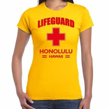 Lifeguard/ strandwacht verkleed t shirt / shirt lifeguard honolulu hawaii geel voor dames