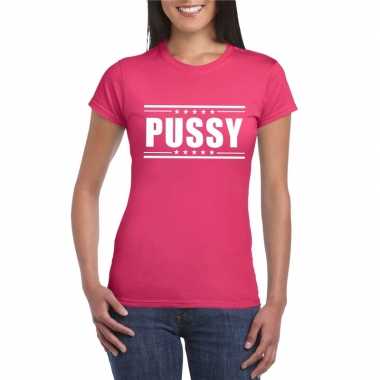Pussy t shirt fuscia roze dames