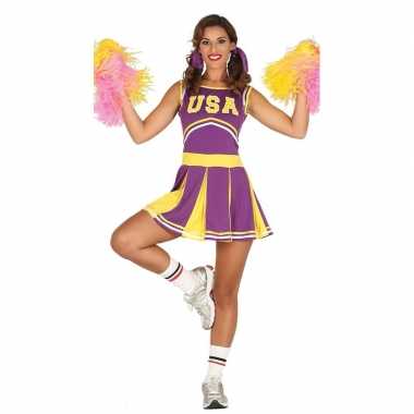 Verkleedkleding paarse cheerleader voor dames