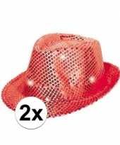 2x pailletten trilby hoeden rood led light