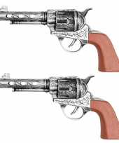 2x western revolvers pistolen zilver 22 cm