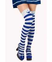 Blauw witte matroos kousen verkleed accessoire voor dames