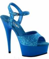Blauwe glitter sandalen met enkelbandje
