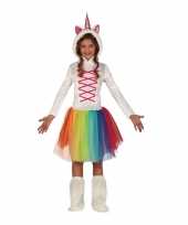 Dierenpak eenhoorn jurk wit met capuchon voor meisjes