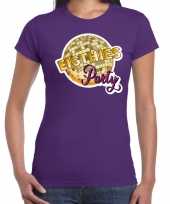 Disco eighties party feest t-shirt paars voor dames