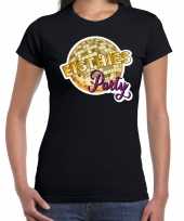 Disco eighties party feest t-shirt zwart voor dames