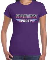 Eighties party feest t-shirt paars voor dames