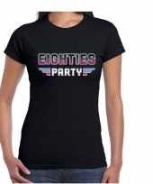 Eighties party feest t-shirt zwart voor dames
