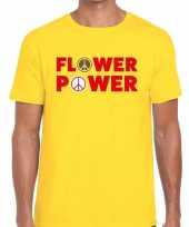 Flower power tekst t-shirt geel heren