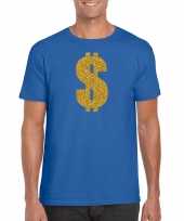 Gouden dollar gangster verkleed t-shirt kleding blauw heren