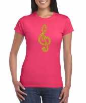 Gouden muziek noot g sleutel muziek feest t-shirt kleding roze dames