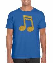 Gouden muziek noot muziek feest t-shirt kleding blauw heren