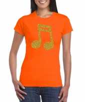 Gouden muziek noot muziek feest t-shirt kleding oranje dames
