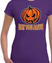 Halloween eat you alive verkleed t-shirt paars voor dames