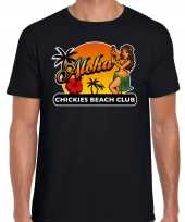 Hawaii feest t-shirt shirt aloha chickies beach club zwart voor heren
