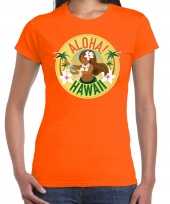Hawaii feest t-shirt shirt aloha hawaii oranje voor dames