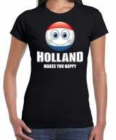 Holland makes you happy landen t-shirt nederland zwart voor dames met emoticon