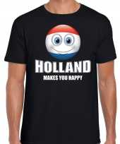 Holland makes you happy landen t-shirt nederland zwart voor heren met emoticon