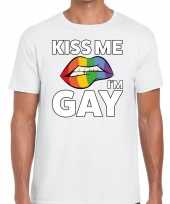 Kiss me i am gay t-shirt wit voor heren
