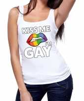 Kiss me i am gay tanktop mouwloos shirt wit voor dames