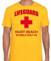 Lifeguard strandwacht verkleed t-shirt shirt lifeguard nudy beach girls only geel voor heren