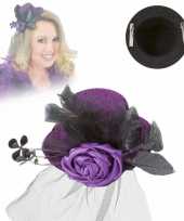 Mini hoed met roos en sluier paars