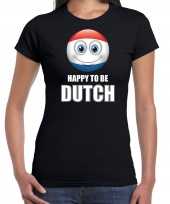 Nederland emoticon happy to be dutch landen t-shirt zwart dames
