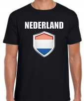 Nederland landen supporter t-shirt met nederlandse vlag schild zwart heren