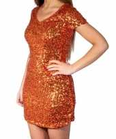 Oranje glitter pailletten disco jurkje dames