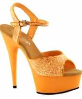Oranje glitter sandalen met enkelbandje