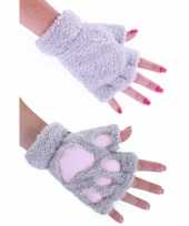 Pluche dierenpoot handschoenen grijs
