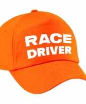 Race driver auto coureur verkleed pet oranje voor kinderen