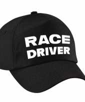 Race driver auto coureur verkleed pet zwart voor kinderen