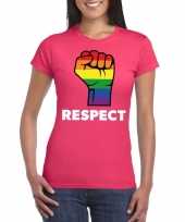 Respect lgbt-shirt met regenboog vuist roze dames