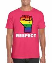 Respect lgbt-shirt met regenboog vuist roze heren