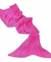 Roze gebreide zeemeermin deken volwassenen 180 cm