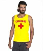 Sexy lifeguard strandwacht mouwloos shirt geel heren