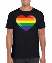 T shirt met regenboog vlag in hart zwart heren