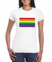 T shirt met regenboog vlag wit dames