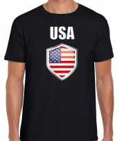 Usa landen supporter t-shirt met amerikaanse vlag schild zwart heren