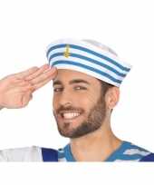 Wit blauw matrozen verkleed hoedje voor volwassenen